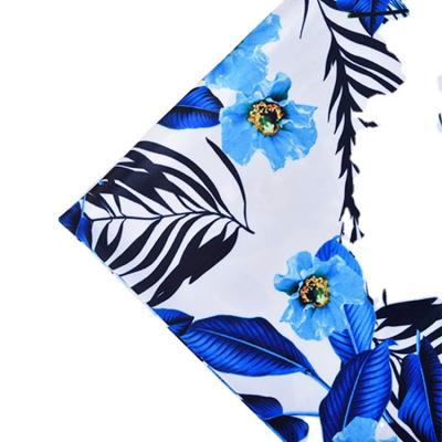 China Hot Selling Blue Stretch Flowers Digital Printing Polyester Spandex FDY Knitted Printed Fabric For Clothes for sale