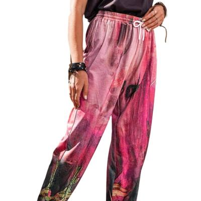 China Women Breathable Breathable Cotton Pants Loose Mid Waist Harem Pants Ladies Colorful Print Pants for sale