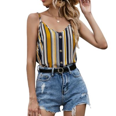 China New Arrival Summer Breathable Women's Custom Casual Striped Tank Top Camisole Ladies Button Vest For Women for sale