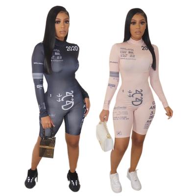 China Breathable Featured Printed Tight Fitting Womens Overalls Ladies Casual Overalls Long Sleeve Shorts In Stock for sale