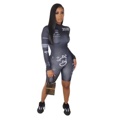 China Breathable Women Long Sleeve Print Jumpsuit Plus Size Long Sleeve Overalls Rompers Overalls For Women for sale