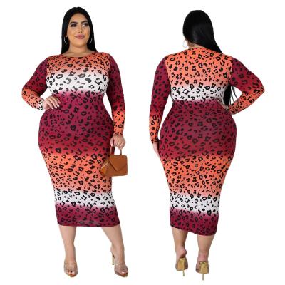 China Leopard Print Breathable Elegant Women Dress Gradient Color Slim Women Dress Oversized Long Dress For Lady for sale