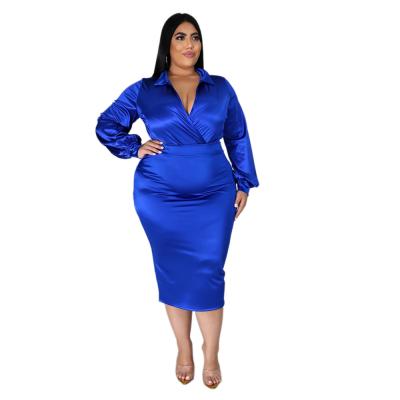 China Breathable Pure Color Fashion Women Dress Comfortable Casual Style Women Turn-Down Collar Dress Plus Size Dress for sale