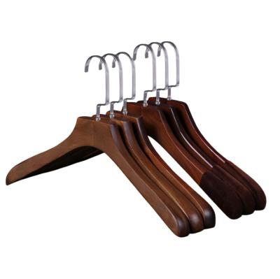 China Retro Anti-skid Clothing Store Hotel Anti-slip Flocking Wooden Hanger for sale