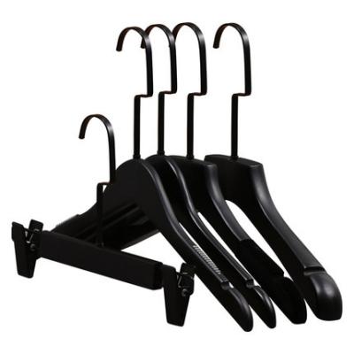 China CLASSIC Wholesale Clothing Store Custom Clothes Black Wooden Coat Hanger With Logo Adult Kids Use Wooden Pants Rack for sale