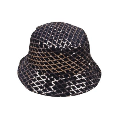 China Custom logo black outdoor men and women fisherman hat black sun shade summer bucket sequined European bucket hat for sale