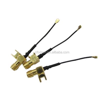 China Right Angle PCB Mount SMA Female To IPEX Coaxial Cable Assembly RF1.13 RF1.37 RG178 CF-SMA/IPEX1.13-KWE for sale