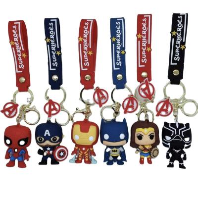 China Super Heroes Rubber Cartoon Newcomer Marvel Series Figure Spiderman Ironman Deadpool 3D PVC Key Chain Dangle Keychain for sale