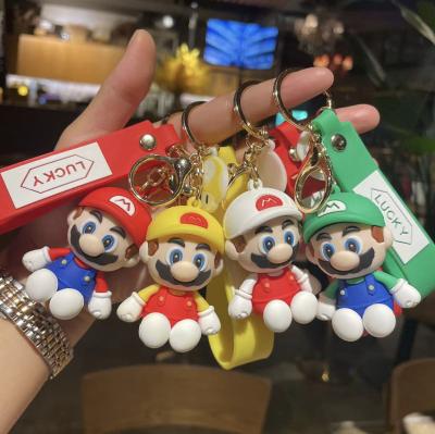 China Cute Decoration Children's Day Gift Mario Doll Cartoon Animation Game Surrounding PVC Glue 3d Key Chain Ring Bag Drip Pendant for sale