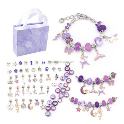 China Amazon Hot Selling Souvenir Gifts Promotion Purple Children's Bracelet Set DIY Handmade Big Hole Beaded Gift Box Exquisite Crystal Bead Bracelet for sale