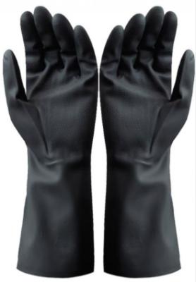 China Guantes de goma del neopreno negro químico de los guantes 410m m del neopreno de la resistencia ácida en venta