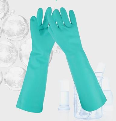 China Unflocked Green Nitrile Glove 45cm 22mil Chemical Gloves Nitrile Industrial Work for sale