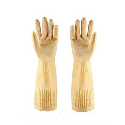 China Guantes extralargos amarillos del látex del restaurante de los guantes 100G/Pair los 38CM del látex del puño en venta