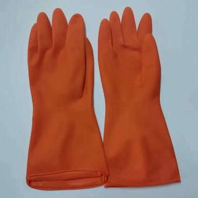 China 30cm industrielle Latex-Haushalts-Handschuh-Chemikalienbeständigkeit, die orange Latex-Handschuh verdickt zu verkaufen