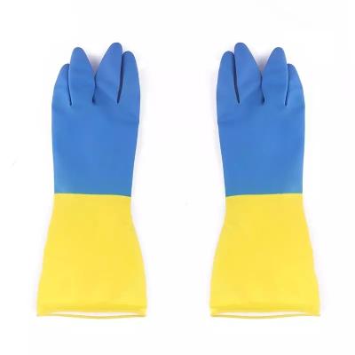 China Zweifarbige chemische beständige Latex-Handschuhe arbeiten Teller-Reinigungs-Latex-chemische Handschuhe im Garten zu verkaufen