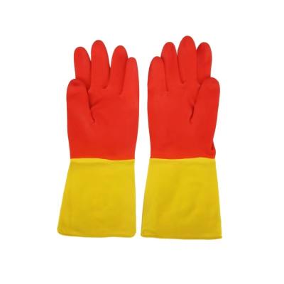 China Chemikalienbeständigkeit des roter gelber Latex-industrielle zweifarbige Handschuh-30-32CM zu verkaufen