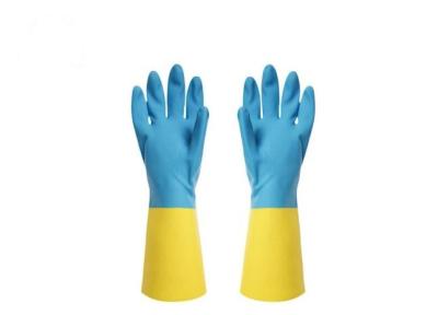 China Zweifarbige industrielle Neopren-chemische Handschuh-hitzebeständige Menge zeichnete Latex-Handschuhe zu verkaufen