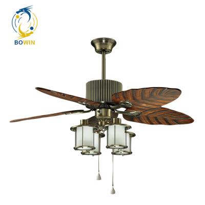 China New Design Mordern 2020 Paulownia Red Wine Decorative Ceiling Fan 5 Blades AC/DC Motor With 4 Lights for sale