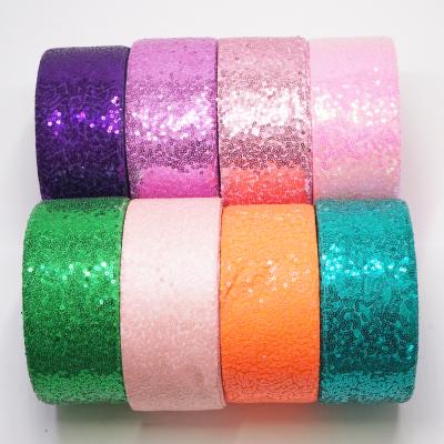 China Recyled 75mm Small Glitter Sequin Fabric Ribbon For Headband / Hair Bows Ribbons, Customize Color 25 yards per roll wholesale DIY for sale