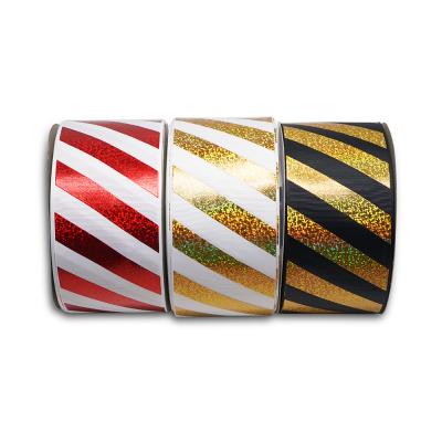 China New Arrival Recyled 75mm Hologram Gold Foil Grosgrain Ribbon For Hair Bows I1403811 for sale