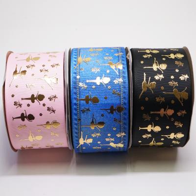 China New Arrival Recyled 75mm Hologram Gold Foil Grosgrain Ribbon For Hair Bows for sale