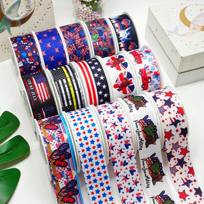 China Recyled 75mm America 4th July Alert Blue Ribbon Star Head Accessories Gift Wrap DIY Decorative Materials for sale