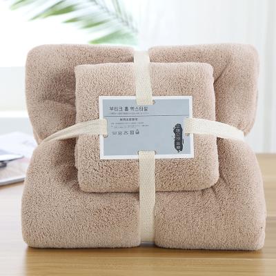 China High Quality Child Safe Towel Set Coral Fleece Bath Towel Soft 70*140cm and Hair Drying Turban Towel 35*75cm zu verkaufen