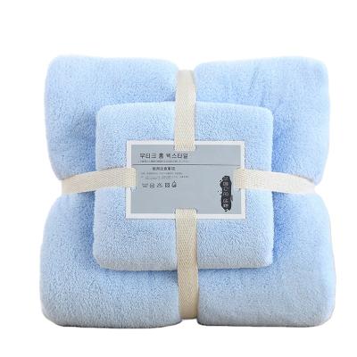 China Superdry Coral Fleece Gift Towel Set Bath Towel Sports Kids Safe Towel For Bathroom Gym With Custom Packing for sale