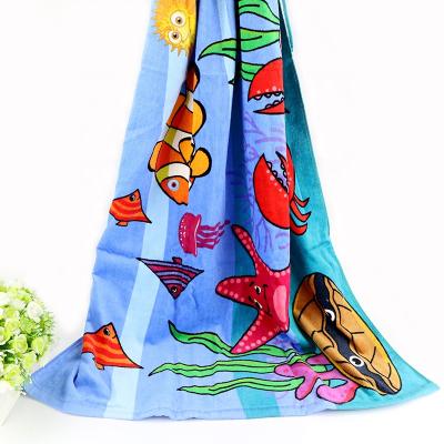 China Custom made high quality reactive printing beach towels safe for kids cotton velor with logo for sale