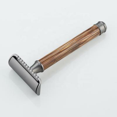 China New Twin Blade Blade Durable And Reusable Eco-friendly Brass Razor Bamboo Handle Shaving Safety Razor for sale