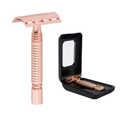 China Twin Blade Rose Gold Shaving Women and Men Safety Razor with Mirror Box for sale