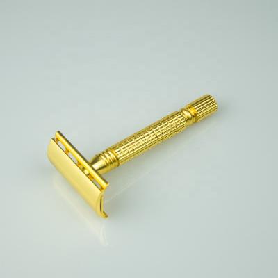 China Micro Twin Blade 24K Gold Color Metal Shaving Blade Safety Razor for sale