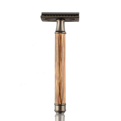 China Eco-Friendly Shaving Black Safety Razor High Quality Classic Thin Bamboo Wood Natural Bamboo Handle Single Blade Long Safety Razor for sale