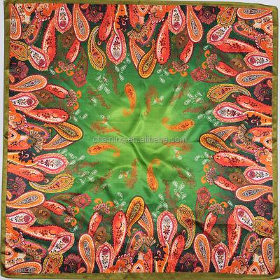 China Custom Design Fashion Women's 90*90cm Square Paisley Printed Satin Square Silk Scarf for sale