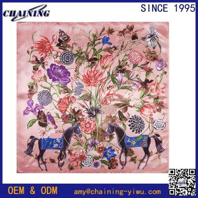 China Custom Digital Printing Women Flower Horse Polyester Square Print Muslim Square Tudung for sale