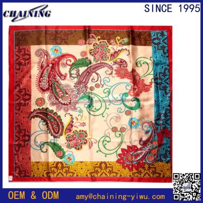 China Wholesale China Fashion Large Square Silk Satin Paisley 90*90cm Square Scarf for sale