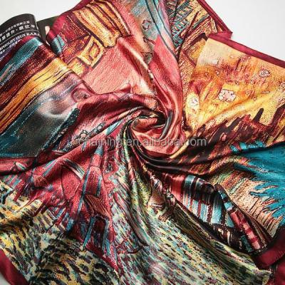 China Digital Square Van Gogh Oil Painting Cafe Printed Square 100% Polyester Women Scarf for sale