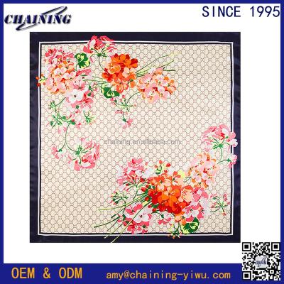 China Wholesale Square China Flower Printing 100% Polyester Multi Use 90*90cm Women's Large Square Head Scarves for sale