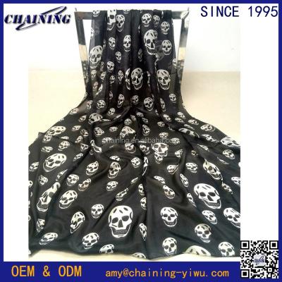 China Long 2017 Wholesale Fashion Skull Printing 110*180cm 100% Silk Scarf for sale