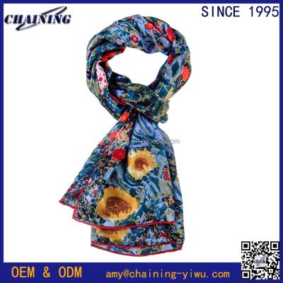 China Custom Digital Oil Painting Sunflower Print 100% Women Chiffon Scarf Long Silk Shawl for sale