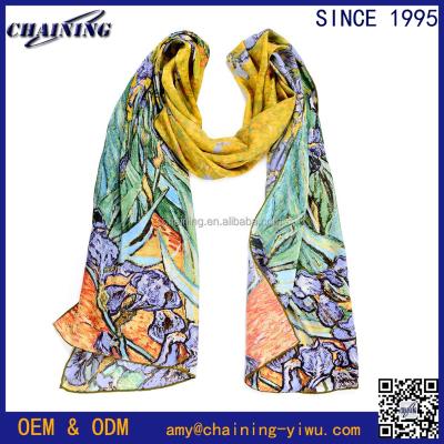 China Long 2017 Oil Painting Custom Digital Print 100% Women Chiffon Silk Scarf for sale