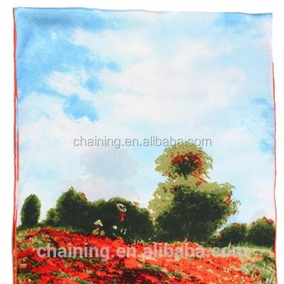 China Long China Custom Design Beautiful Landscape Digital Printing 100% Chiffon Hijab Scarf for sale