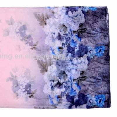 China High quality long custom design silkchiffon peach blossom 100% silk screen scarf for sale