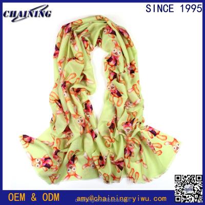 China 2017 Wholesale Cute 100% Wool Rabbit Printed 70*190cm Women Wool Scarf for sale