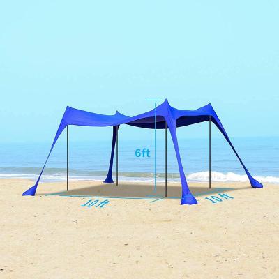 China Diagonal Tie Type Outdoor Portable Folding Tent Family Beach Canopy Camping Pole Aluminum Beach Tent for sale