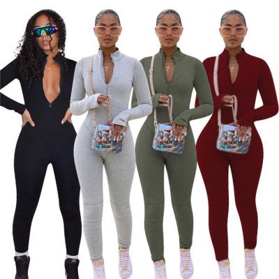 China Anti-Wrinkle Women Long Sleeve Overalls Autumn Full Body Women's Playsuit Rompers Jumpsuit Solid Color Overalls for sale