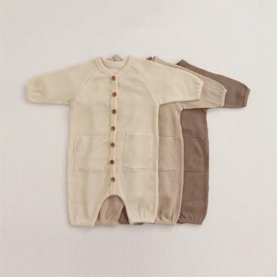 China 2021 Europe and America baby overalls baby style new clothes neutral waffle cardigan coat rompers jumpsuit for sale