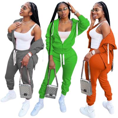 China Newest Design QUICK DRY Solid Color Long Sleeve Casual Cardigan Hoodie Sweatsuit For Women Two Pieces for sale