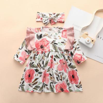 China 2021 New Breathable COLORFUL Babies Long Sleeve Princess Clothes Baby Flower Printed Clothes Dresses for sale