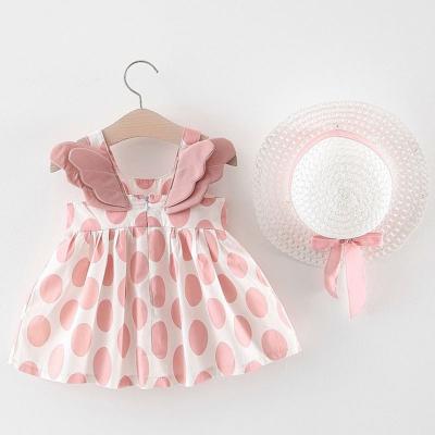 China COLORFUL Breathable Summer Party Dress For Girls Dress Cherry Dot Princess Dresses Bow Hat Outfits Girls Dresses for sale